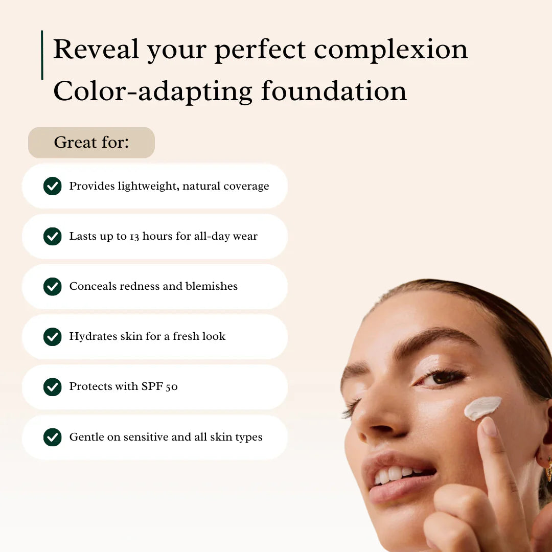 De enige foundation die je nodig hebt β met SPF50 & skin match tech van PurelyFresh